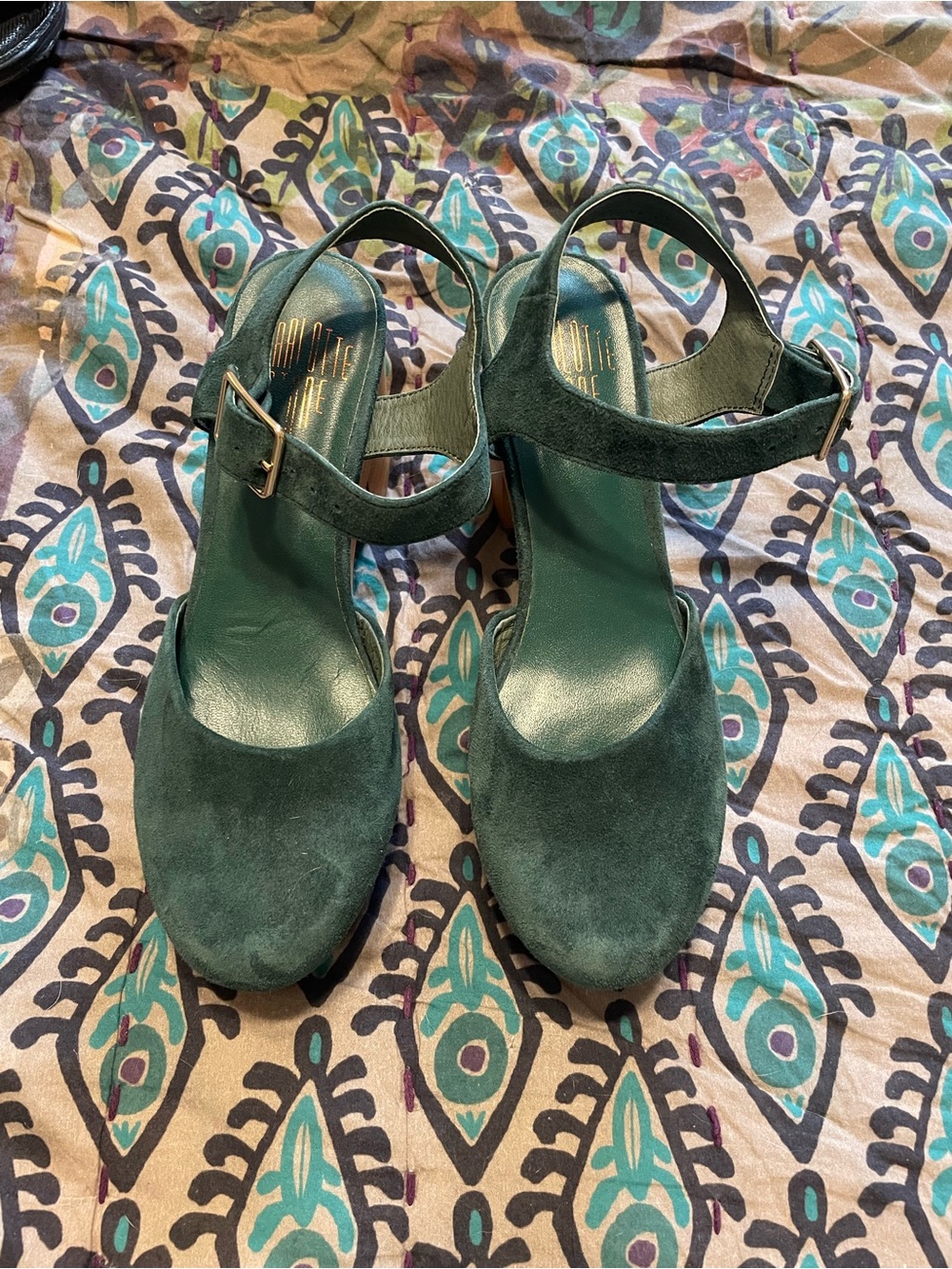Charlotte Stone, Dark Green Suede Ankle-Strap Heels size 9 NEW